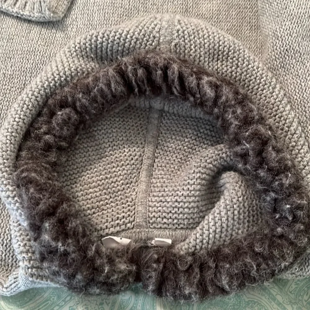Gap Kids Gray Sweater Poncho With Faux Fur Trimmed Hoodie Size XL